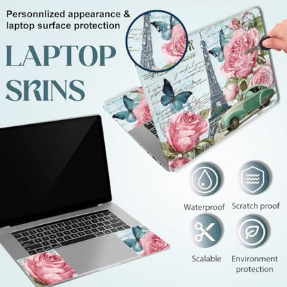 SUPERDANT Laptop Skin Sticker Tower and Rose Laptop Decals Personalized Universal Notebook Computer Wrap Vinyl Skin Stickers Cover Art Decal Removable 12-15.6 Inch Waterproof Scratch-Resistant Gifts - style: Tower And Rose