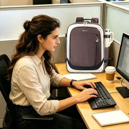 KROSER Laptop Backpack Computer Backpack 17 Inch Men-Beige/Coffee/Black | 40L Large Laptop Water-Repellent Travel Backpack Casual Daypack for Business/College/Women - color: Beige/Coffee/Black