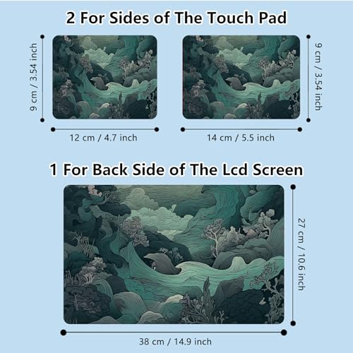 Universal Laptop Skin Sticker with 2 Wrist Pad Skins, Waterproof Scratch Resistant Vinyl Laptop Cover Decal, Cut to Fit for 11–15.6 Inch MacBook HP Dell Lenovo, Green Wave - color: Green Wave