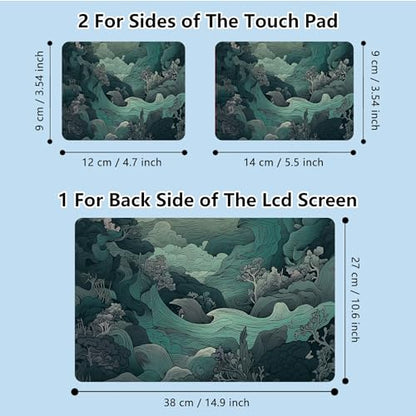 Universal Laptop Skin Sticker with 2 Wrist Pad Skins, Waterproof Scratch Resistant Vinyl Laptop Cover Decal, Cut to Fit for 11–15.6 Inch MacBook HP Dell Lenovo, Green Wave - color: Green Wave