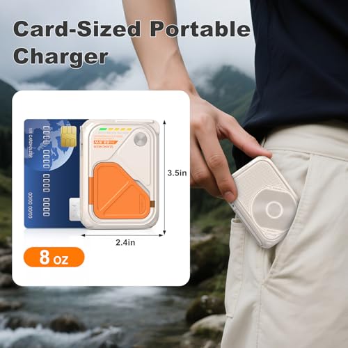 SEANCHEER P05 Portable Charger, Magnetic Power Bank, Small Wireless PowerBank, Battery Pack10000mAh Travel Essentials Fast Charging with Built in Cable, Foldable Wall Plug for iPhone,Samsung,Andriod - color: Cream Yellow