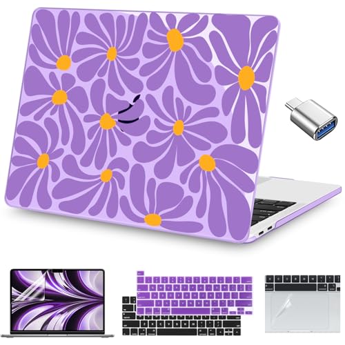 Teryeefi for MacBook Pro 13 inch Case A2338 M2 M1 Chip A2251 A2289 A2159 A1989 A1706 (2025 2024 2023 2022-2016), Hard Shell with Keyboard Cover & Type C Adapter - Abstract Purple Flower 134 - color: Abstract Purple Flower 134