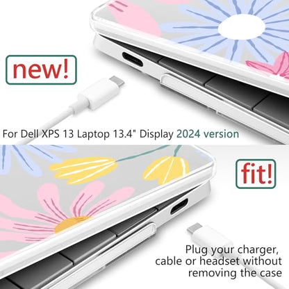 Batianda Retro Rainbow Case for Dell XPS 13 Laptop 2024 2025 | Fits Model 9340/9345/9350 13.4" Display, Lightweight Slim Hard Shell Protection for Women, Students and Floral Lovers - color: Sunflower