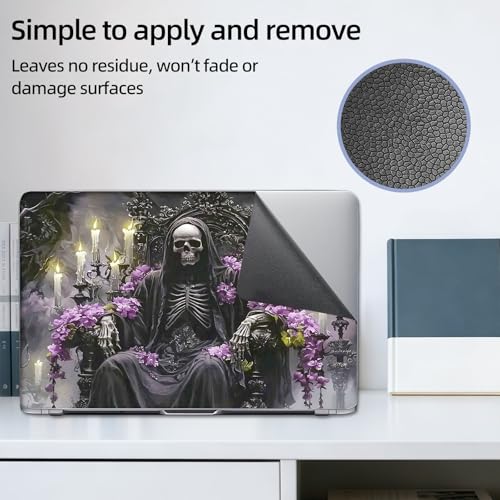 Aesthetic Laptop Skin Sticker, Skeleton on Flowered Throne Waterproof Vinyl Laptop Decal, Removable Bubble Free, Reusable Protective Cover for 13 14 15 15.6 Inch - color: Skeleton on Flowered Throne