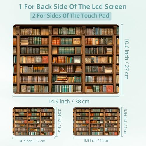 Universal Laptop Skin Decal, 3-Piece Vinyl Protector for 12 13 14 15.6" Notebook, Waterproof Anti-Scratch, Easy Trim & Bubble-Free Finish, Antique Book Filled Shelves - color: Antique Book Filled Shelves