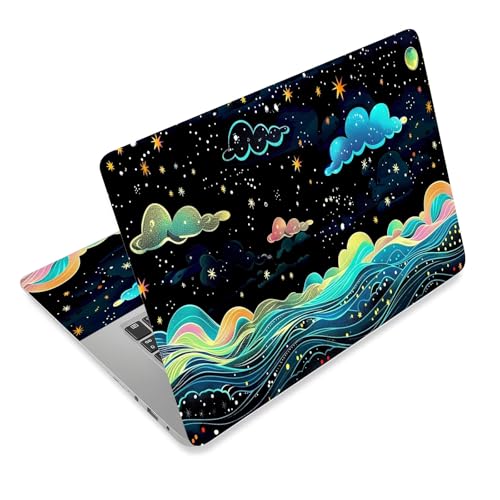 Laptop Skin Sticker Decal for 12 13 13.3 14 15 15.6 in, Universal Vinyl Waterresistant Protector Cover for Notebook PC Netbook, Computer Decor for Women Girls Starry Night Waves - color: Starry Night Waves