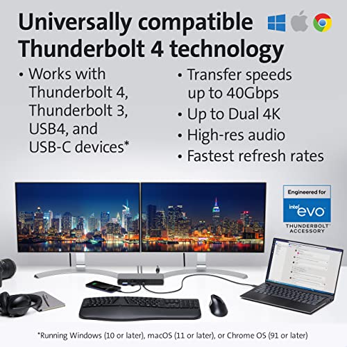 Kensington SD5780T Thunderbolt 4 Dual 4K Docking Station with up to 100W Power Delivery & SD Card Reader, HDMI & Thunderbolt 4 Ports for Windows and MacBooks (K33040NA) | 100W power delivery, SD card reader, HDMI and Thunderbolt 4 ports, for Windows and M