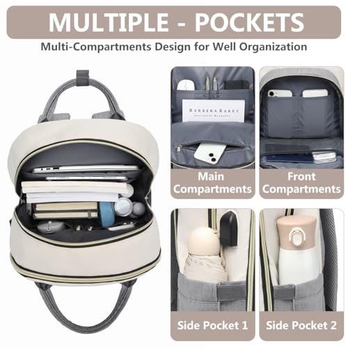Laptop Backpack Women Work Bag - Travel Backpack Purse with USB Charger 15.6 Inch Nurse Bag College Teacher Business Backpack Waterproof Laptop Bag Beige Grey - color: 6-beige Grey, size: 15.6 Inch