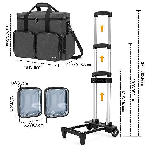 Rolling Teacher Tote Bag with 2 Detachable Pouches for Work, Black | Wheeled Teacher Uility Bag with 15.6" Padded Laptop Sleeve, Large Briefcase with Detachable Trolley for Women - color: Black
