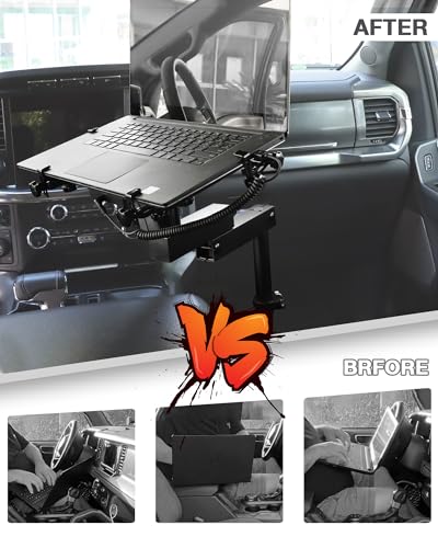 MELIPRON Truck Laptop Mount Fit for 2015-2026 Ford F150, 2017-2026 F250, F350, F550, No-Drilling Vehicle Computer Stand with 2 Cooling Fans for Passenger Seat, Fully Adjustable Angel