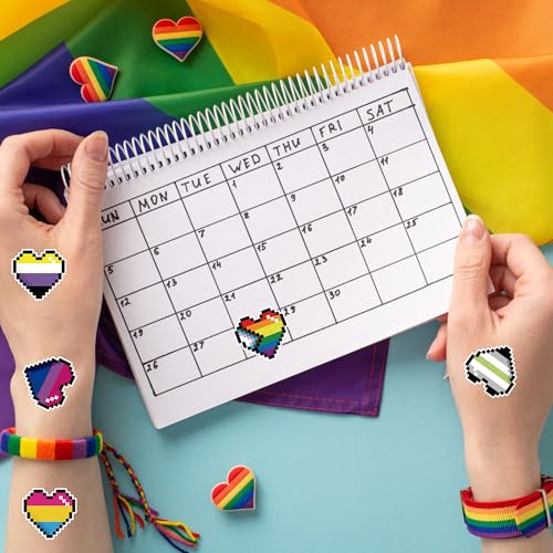 LGBTQ+ Pride Month Sticker - 1000 Pcs LGBTQ Pride Month Heart-Shaped Waterproof Vinyl Reusable Laptop Stickers Coloring Book Scrapbook Water Bottle Page Activity Pad Party Favors Skateboard - style: Rainbow Pixel Heart-Shaped