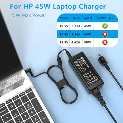 45W Charger Compatible with HP Laptop Charger Blue Tip 4.5mm,741727-001 TPN-C125 HSTNN-LA40 HSTNN-DA40 854054-002 HSTNN-CA40 740015-002 740015-003 740015-004 15-f387wm 15-f272wm 15-f233wm - color: black1