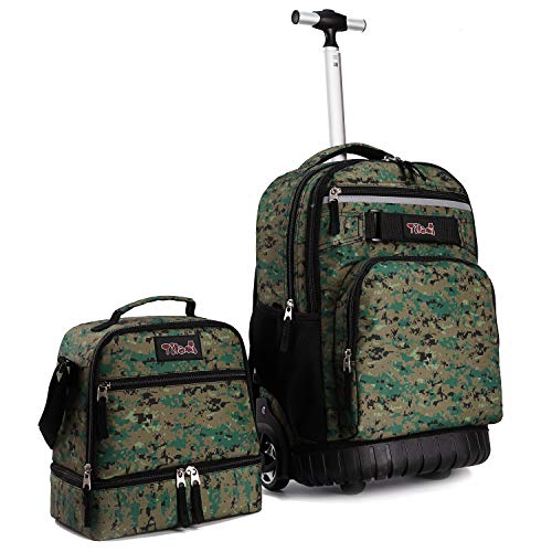 Tilami Rolling Backpack 19 inch with Lunch Bag Wheeled Laptop Backpack, Camouflage - color: Camouflage