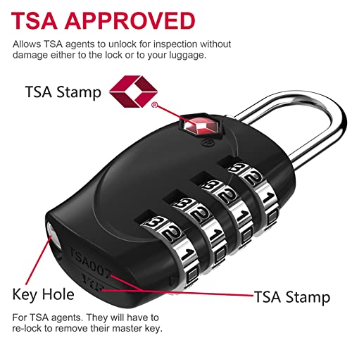 ZHEGE Suitcase Lock TSA Approved, 4 Digit Combination Luggage Lock (Black) | Resettable, for Backpack, Briefcase, Tent, Small Gym Locker Padlock - color: Black 1, size: 4 Digit Padlock