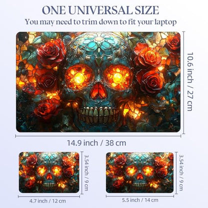 Universal Laptop Skin Sticker Decal,15.6 Inch Laptop Vinyl Cover for 13" 14" 15.6" Laptop,Scratch-Resistant Waterproof Protector Wrap,Reusable with Wrist Pads,Stained Glass Skull Roses - color: Stained Glass Skull Roses