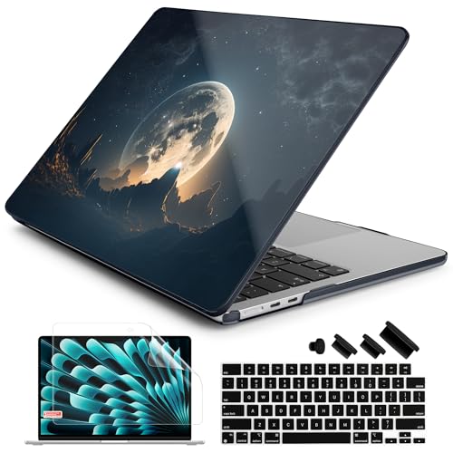 Batianda Case for MacBook Air 15" with M5 M4 M3 M2 Chip, Moon in Sky | 4-in-1 set with Sci-fi galaxy universe design, lightweight slim hard shell protection for men, gamers, and tech fans - color: Moon in Sky