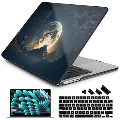 Batianda Case for MacBook Air 15" with M5 M4 M3 M2 Chip, Moon in Sky | 4-in-1 set with Sci-fi galaxy universe design, lightweight slim hard shell protection for men, gamers, and tech fans - color: Moon in Sky