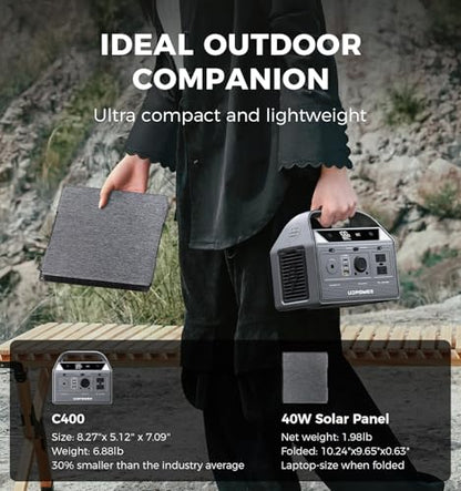 UDPOWER C400 400W Portable Power Station, 256Wh LiFePO4 (Surge 800W), AC+USB-C+12V DC, for Camping RV Emergency Backup, Lightweight - style: UD0400+40W