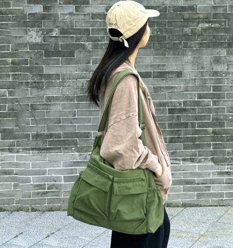 High Density Canvas Messenger Bag for Men/Women, 15” Large Crossbody Shoulder Bag Tote Bag for College/Travel/Work Daily Use | High Density Canvas - color: Green