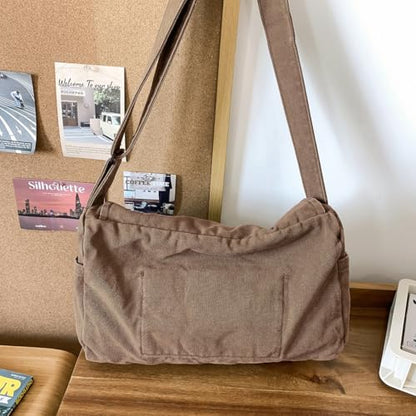 Messenger Bag for Women Men Satchel Bag Canvas Crossbody Shoulder Bag Casual Sling Bag - color: Coffee