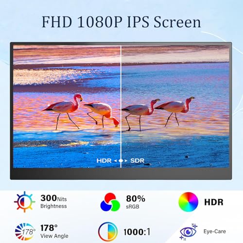 Portable Monitor, 15.6 Inch FHD 1080P 60Hz Second External Monitor | IPS USB-C HDMI Portable Computer Monitor with Kickstand, Speakers, VESA Mountable, Travel External Second Screen for Phone - size: 15.6 Inches A