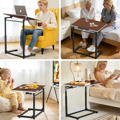 Tv Tray Table,Extra Large Dinner Food Tray Table,Couch & Bed Eating Desk,Heavy Duty Folding Laptop Side Table with 8Height&90° Tilt Adjustable,C-Shaped End Table with Phone/Tablet Slot Walnut - color: Walnut Wood Color, size: 1 Pack