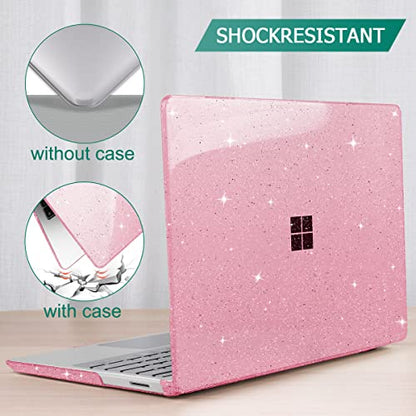 Mektron Glitter 2023 Microsoft Surface Laptop GO 3 Case 12.4" Compatible with Go 2/1 Laptop Cover 2022-2020 Releases Model 1943/2013 Plastic Hard Shell Case with Screen Protector, Sparkle Pink - color: Sparkle Pink