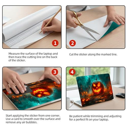 Universal Laptop Skin Sticker Decal, 12"-15.6" Aesthetic Vinyl Wrap, Halloween Pumpkin Castle Waterproof Notebook Cover Art Protector for MacBook HP Dell Lenovo, Fits 13" 14" 15" 15.6" - color: Halloween Pumpkin Castle