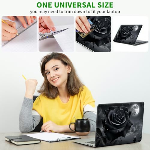 Laptop Skin Sticker Decal, Universal Protective Cover Fit 12 13 14 15.6 Inch Notebook, Reusable Water-Resistant Vinyl Decal w/ 2 Wrist Pads for Business Travel Office, Gray Roses - color: Gray Roses