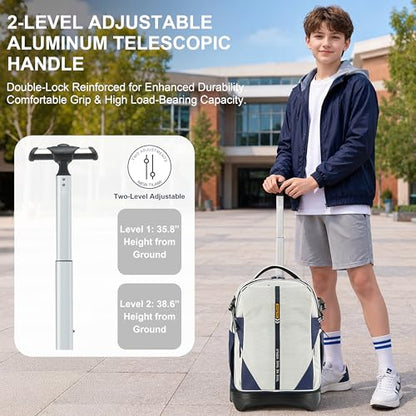 NEW TILAMI 18 Inch Expandable Rolling Backpack Stair-Climbing for School | 6-Wheel Stair-Climbing Girls Boys Carry-on Suitcase 15.6 Laptop Sleeve Water-Resistant Adjustable Handle Wheel Travel Camping - color: White
