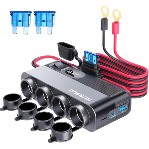12V Socket Power Outlet 216W 10FT Cable USB C Car Charger Adapter | 216W USB-C fast charge. 10FT long cable. 12V/24V for cars/trucks/boats. Durable outlet for battery power supply.