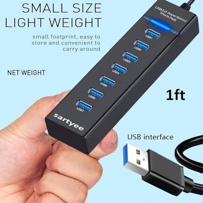 USB 3.0 SuperSpeed 7-Port Hub, High-Speed Data Transfer and Sync for Multiple Devices, Compatible with Laptop, PC, MacBook, iMac, Surface Pro, Windows/Mac/Linux, Bus-Powered, Plug and Play