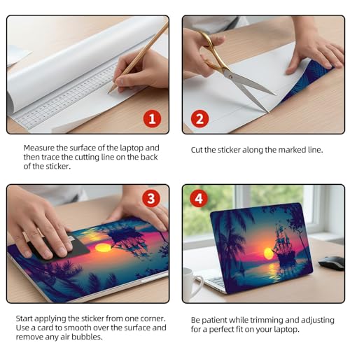Universal Laptop Skin Sticker Decal, 12"-15.6" Aesthetic Vinyl Wrap, Pirate Ship Ocean Sunset Waterproof Notebook Cover Art Protector for MacBook HP Dell Lenovo, Fits 13" 14" 15" 15.6" - color: Pirate Ship Ocean Sunset
