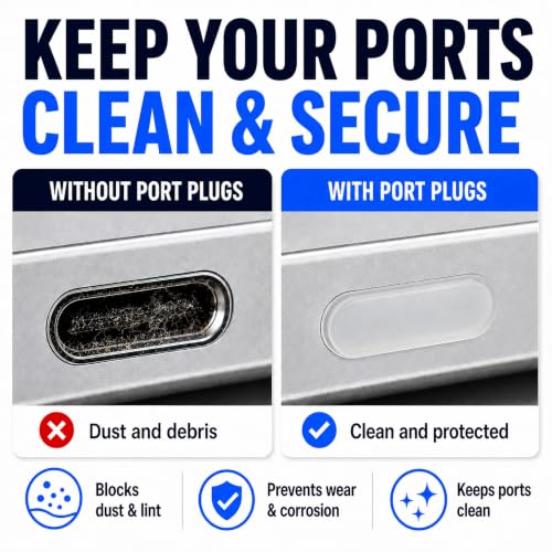 USB C Dust Plugs 10 Pack with Cleaning Brush, Charging Port Covers, Clear | Helps block dust, lint and debris, helps support reliable charging, snug low profile fit, durable flexible construction - color: Clear