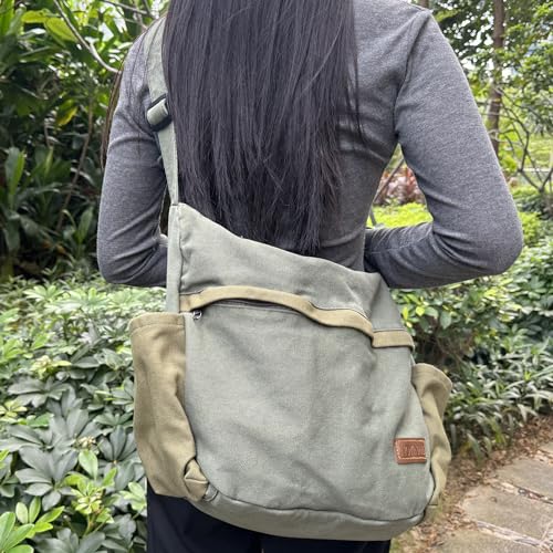 Large Canvas Messenger Bag with Multiple Pockets for Men and Women, Crossbody Shoulder Tote Hobo Laptop Bag - color: 81 - Black