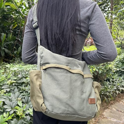 Large Canvas Messenger Bag with Multiple Pockets for Men and Women, Crossbody Shoulder Tote Hobo Laptop Bag - color: 81 - Black