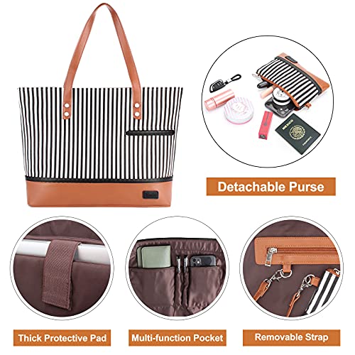 Laptop Tote Bag for Women Large Canvas Womens Briefcase Waterproof Computer Bag Work Bags for Women Fits 15.6 inch Laptop - color: Brown