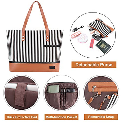 Laptop Tote Bag for Women Large Canvas Womens Briefcase Waterproof Computer Bag Work Bags for Women Fits 15.6 inch Laptop - color: Brown