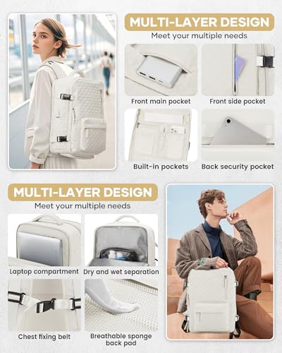 WONHOX Travel Vacuum Storage Backpack with Air Pump Vacuum Seal Compression Space Saver Bags Clothing Vacpack 18x14x8 inches Travel Bag Carry on Personal item Laptop Work Backpacks Women Men Beige - color: A5-beige-(with Air Pump)