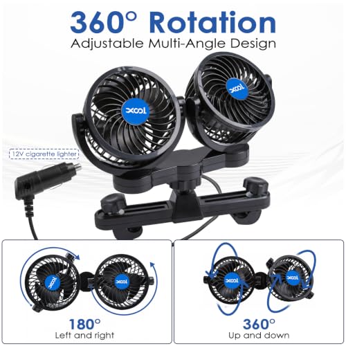 XOOL Electric Car Fans for Rear Seat Passenger Portable Fans Headrest 360 Degree Rotatable Backseat Car Fan 12V Cooling Air Fan with Stepless Speed Regulation for Vehicles, SUV, RV - size: Cigarette Dual Fan - Back