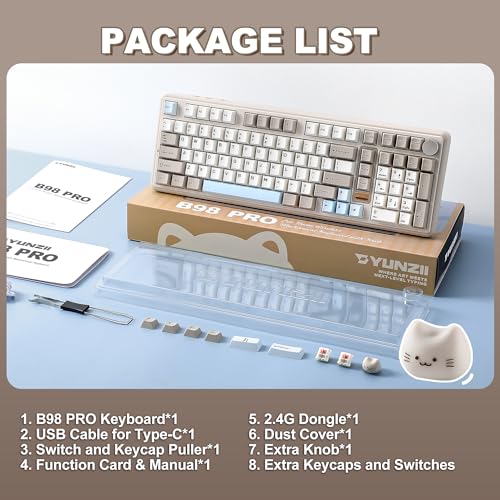 YUNZII B98 PRO 96% Wireless Mechanical Keyboard(Beige, Candy Switch) | QMK/VIA, with Numpad, Dual-Style Knob Design, Creamy Pre-Lubed Switches, Hot Swap, Gasket Mount, RGB for Gaming/Win/Mac - color: Beige, size: Candy Linear Switch