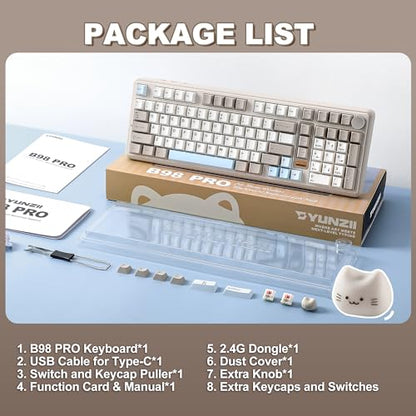 YUNZII B98 PRO 96% Wireless Mechanical Keyboard(Beige, Candy Switch) | QMK/VIA, with Numpad, Dual-Style Knob Design, Creamy Pre-Lubed Switches, Hot Swap, Gasket Mount, RGB for Gaming/Win/Mac - color: Beige, size: Candy Linear Switch