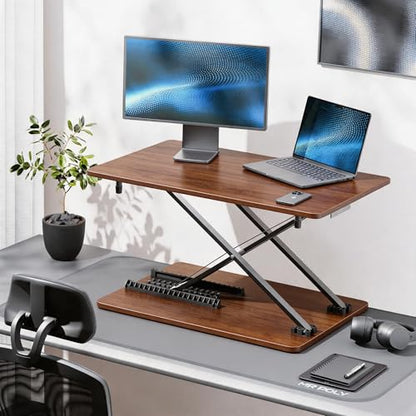 Standing Desk Converter, 25.16" × 15.75" Height Adjustable Laptop Stand for Desk, Sit Stand Monitor Stand, No Assembly Required for Home and Office Use (Natural Wood) - color: Natural Wood