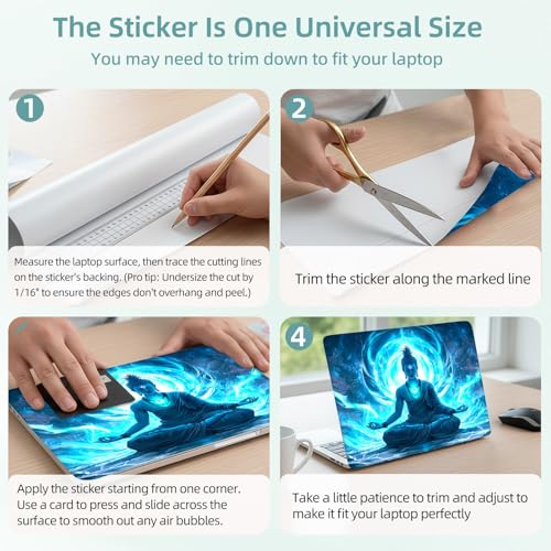 Universal Laptop Skin Decal, 3-Piece Vinyl Protector for 12 13 14 15.6" Notebook, Waterproof Anti-Scratch, Easy Trim & Bubble-Free Finish, Buddha with Glowing Blue - color: Buddha with Glowing Blue