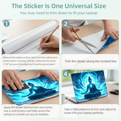 Universal Laptop Skin Decal, 3-Piece Vinyl Protector for 12 13 14 15.6" Notebook, Waterproof Anti-Scratch, Easy Trim & Bubble-Free Finish, Buddha with Glowing Blue - color: Buddha with Glowing Blue