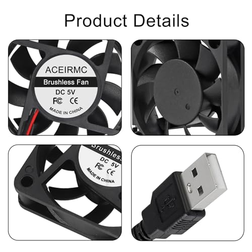 ACEIRMC 4pcs 6010 Fan 60x60x10mm DC 5V 60mm x 10mm Brushless Cooling Fan, Replacement Ball Bearing 60mm Fan for Cooling DIY PC Computer Case (6010 5V USB) - color: 6010 5V USB