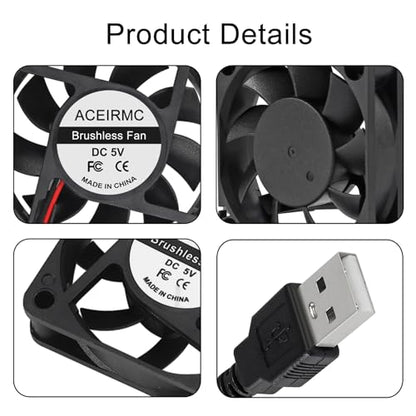 ACEIRMC 4pcs 6010 Fan 60x60x10mm DC 5V 60mm x 10mm Brushless Cooling Fan, Replacement Ball Bearing 60mm Fan for Cooling DIY PC Computer Case (6010 5V USB) - color: 6010 5V USB