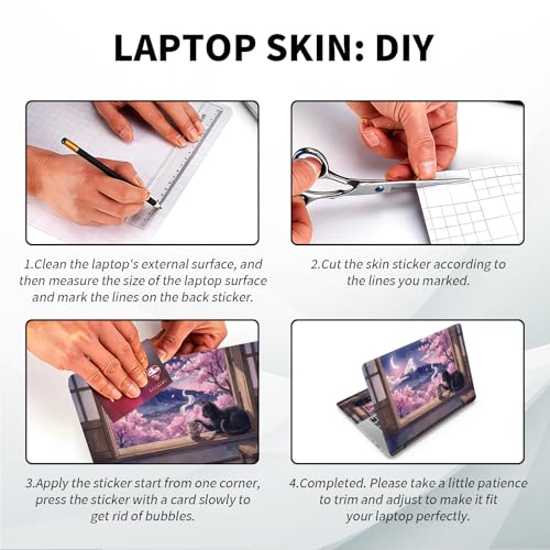 Universal Laptop Skin, DIY Cut-to-Fit Vinyl Cover Compatible with HP, Dell, Lenovo, Mac (13.3" to 15.6"), Anti-Scratch, No Residue & Bubble-Free Protective Decal Sticker, Cherry Black Cat - color: Cherry Black Cat