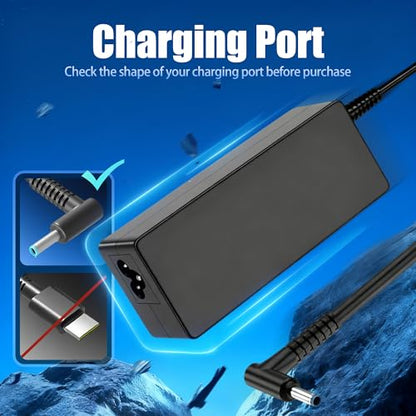 65W 45W 4.5x3.0 mm Smart Blue Tip AC Laptop Charger Replacement for HP Pavilion x360 13 14 15 17, Envy x360 13 15, Chromebook Probook Elitebook Zbook Stream Series Computer Power Adapter