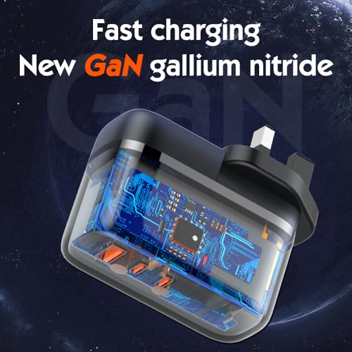 GaN 65W USB C Charger 3 Port Fast Charging Block Travel Charger Wall Charger Universal Travel Adapter EU UK Plug Adapter for MacBook iPad Pro/Air iPhone 15 16 Samsung S24 Laptop Steam Deck